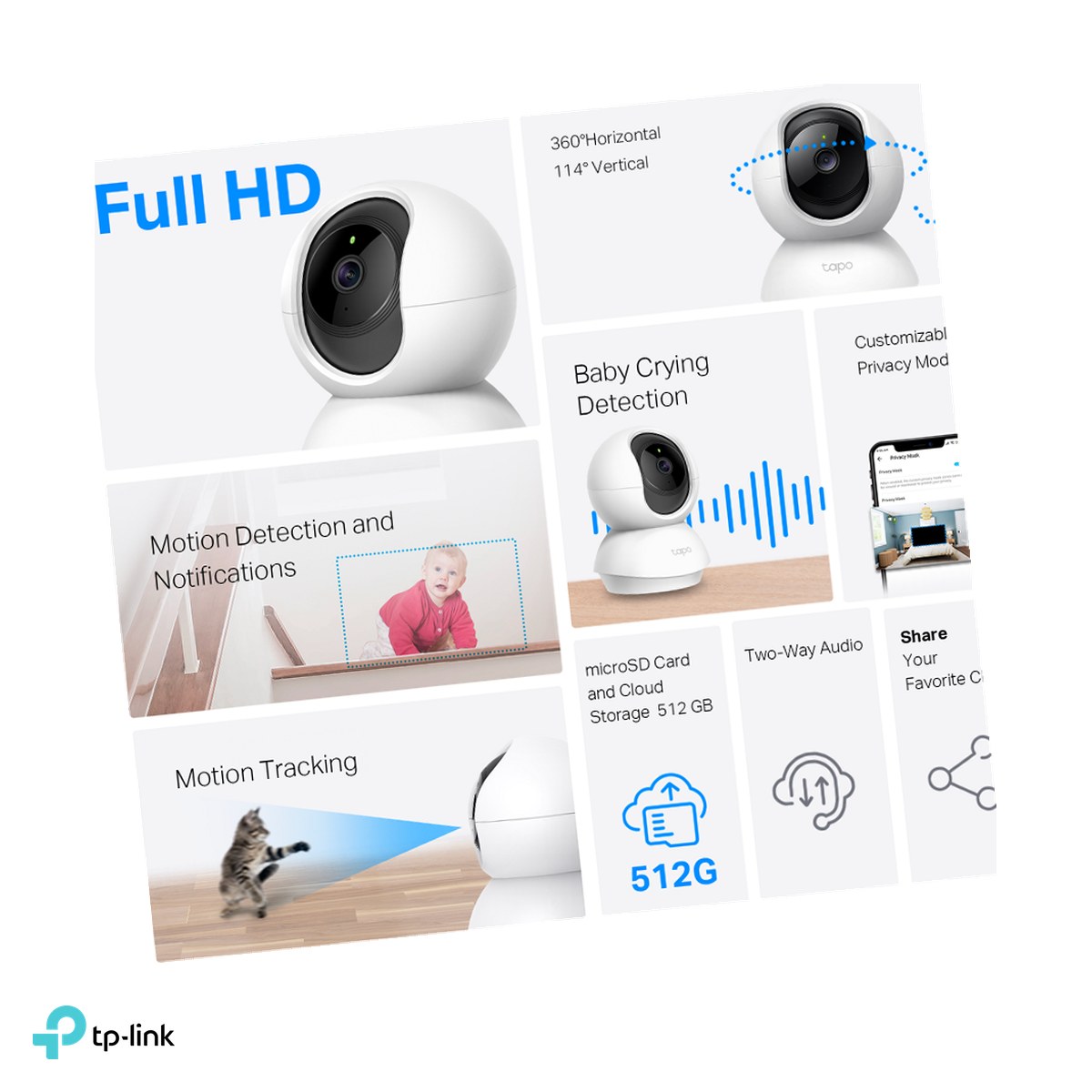 Interior - Set 2 camere de supraveghere pan/tilt interior TP-Link Tapo C200, Full HD 1080p, Wi-Fi 2.4 GHz, vedere nocturna IR, detectie persoane si plans de bebelus, alb, C200P2