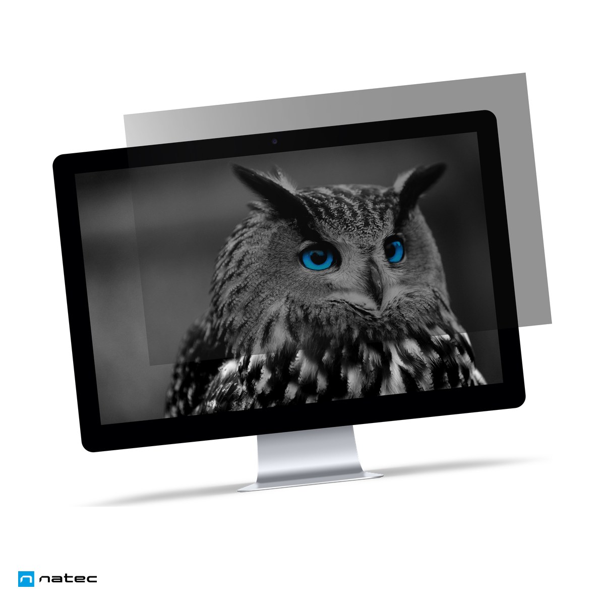 Filtre confidentialitate - Filtru de confidentialitate Natec OWL pentru monitor 27 inch, format 16:9, tehnologie micro-louver, unghi de vizualizare 30 de grade, fata mata si fata lucioasa, transparent, NFP-2118