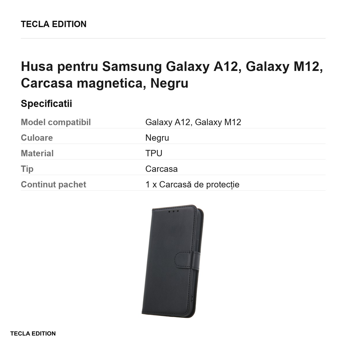 Husa Smart Classic pentru Samsung Galaxy A12, Galaxy M12, tip carte cu inchidere magnetica, Negru [2]