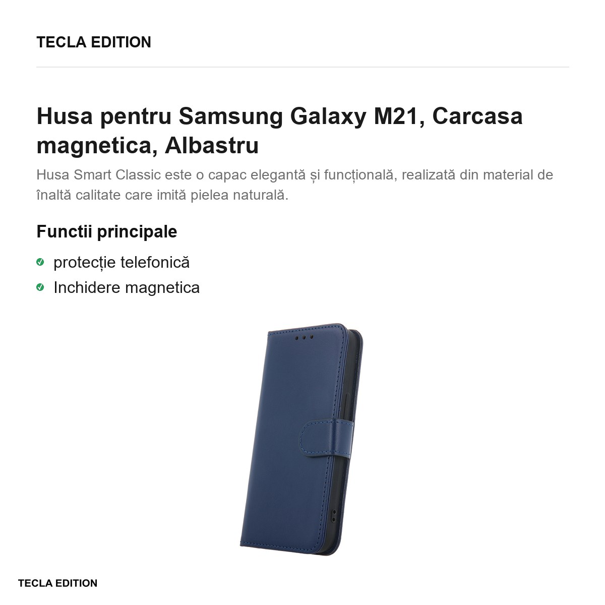 Husa Smart Classic pentru Samsung Galaxy M21, tip carte cu inchidere magnetica, Albastru [1]