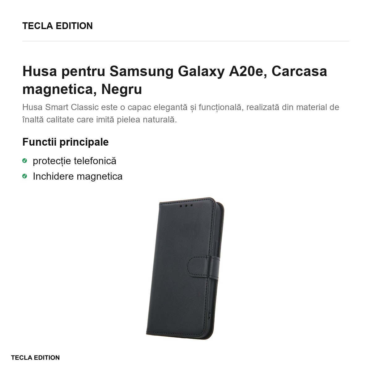 Husa Smart Classic Sm- pentru Samsung Galaxy A20e, tip carte cu inchidere magnetica, Negru [1]