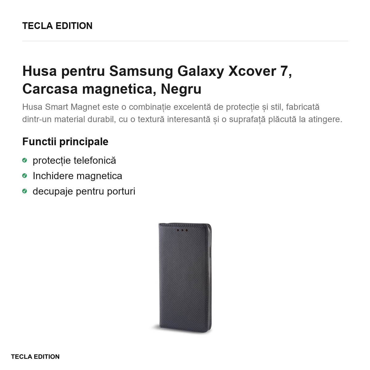 Husa Smart Magnet Xcover 7 pentru Samsung Galaxy Xcover 7, tip carte cu inchidere magnetica, Negru [1]