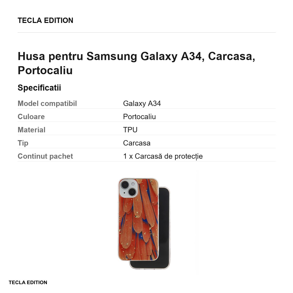 Husa Gold Glam pentru Samsung Galaxy A34, Carcasa, Portocaliu [2]