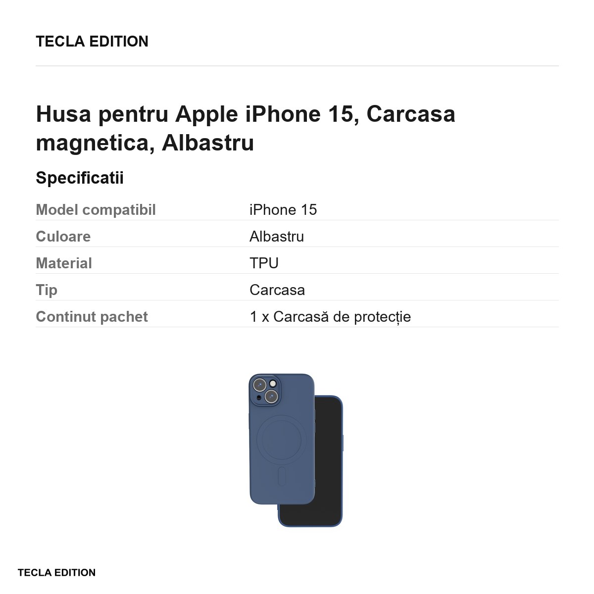 Husa Simple Color Mag pentru Apple iPhone 15, Carcasa magnetica, Albastru [2]