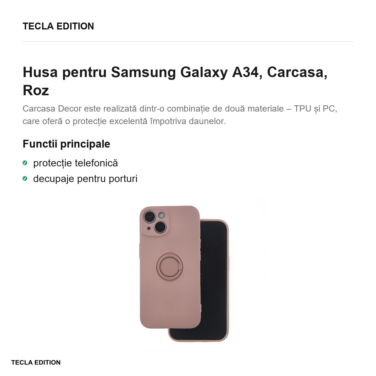 Husa Finger Grip pentru Samsung Galaxy A34, Carcasa, Roz [1]