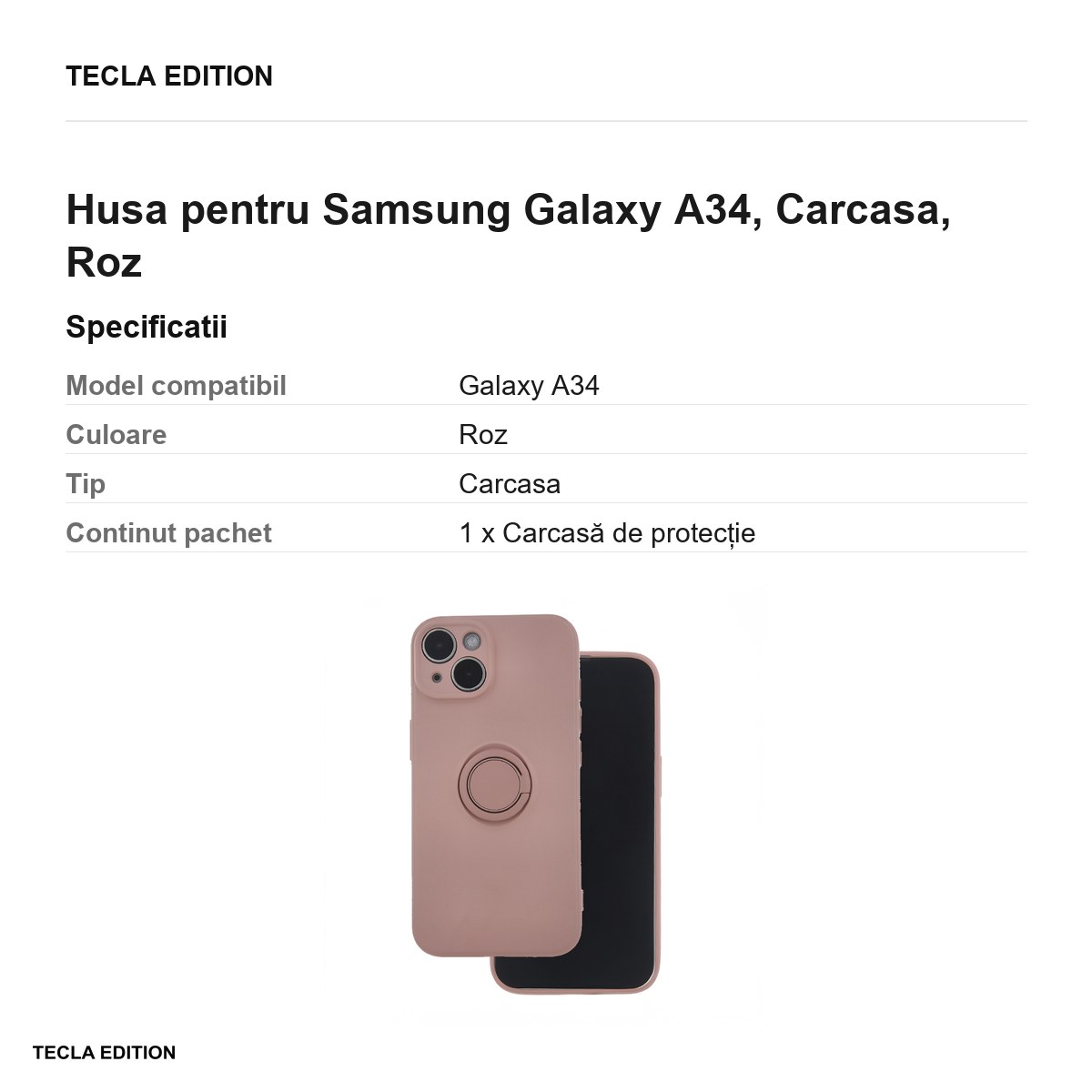 Husa Finger Grip pentru Samsung Galaxy A34, Carcasa, Roz [2]