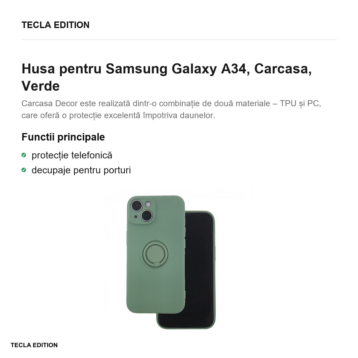 Husa Finger Grip pentru Samsung Galaxy A34, Carcasa, Verde [1]