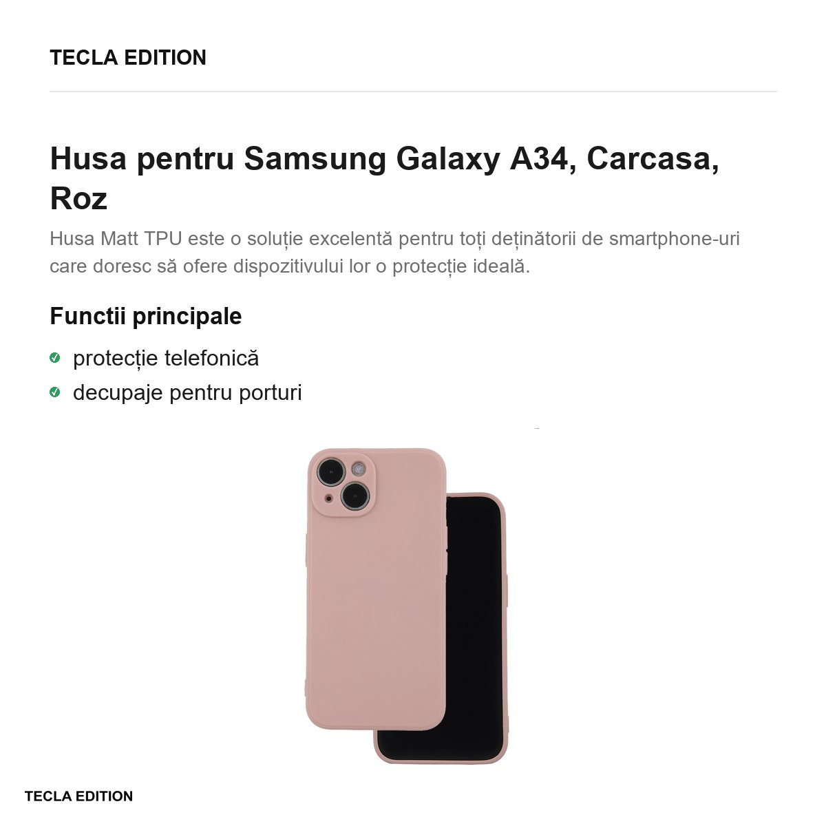 Husa Matt TPU pale pentru Samsung Galaxy A34, Carcasa, Roz [1]