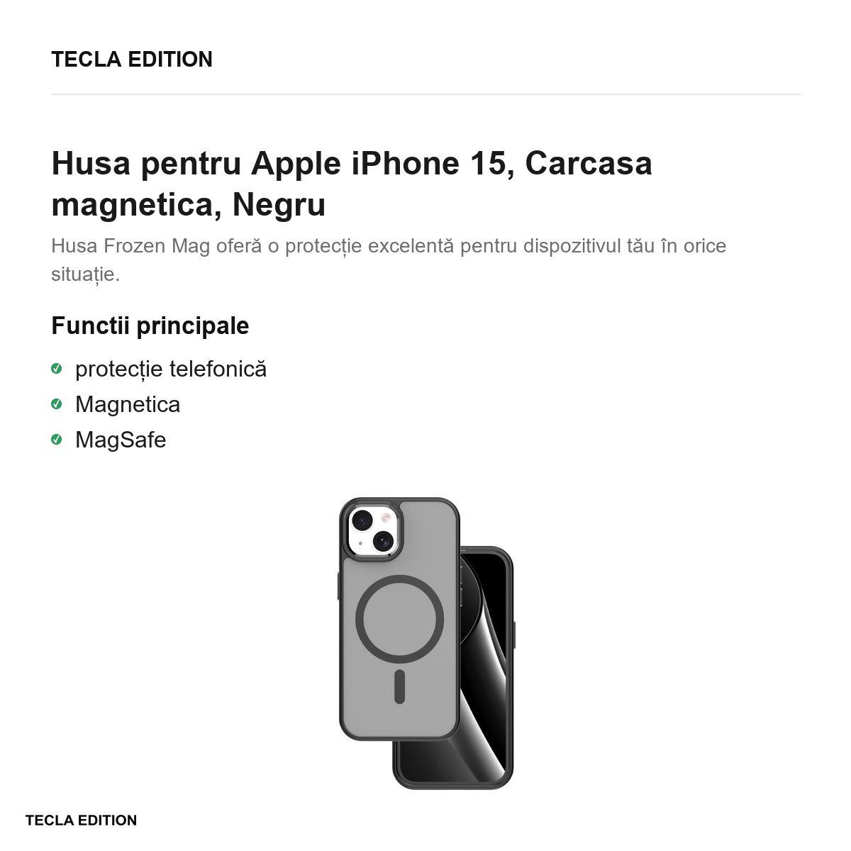 Husa Frozen Mag pentru Apple iPhone 15, Carcasa magnetica, Negru [1]