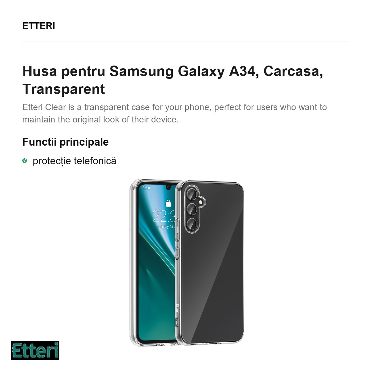 Husa Etteri Clear pentru Samsung Galaxy A34, Carcasa, Transparent [1]
