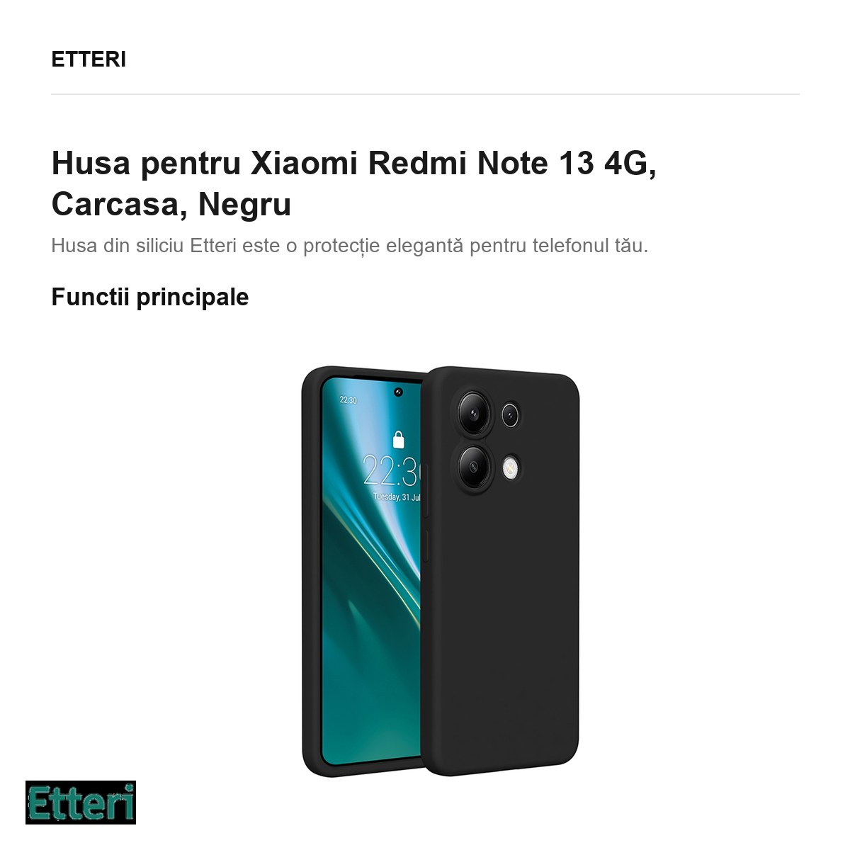 Husa Etteri Silicone pentru Xiaomi Redmi Note 13 4G, Carcasa, Negru [1]