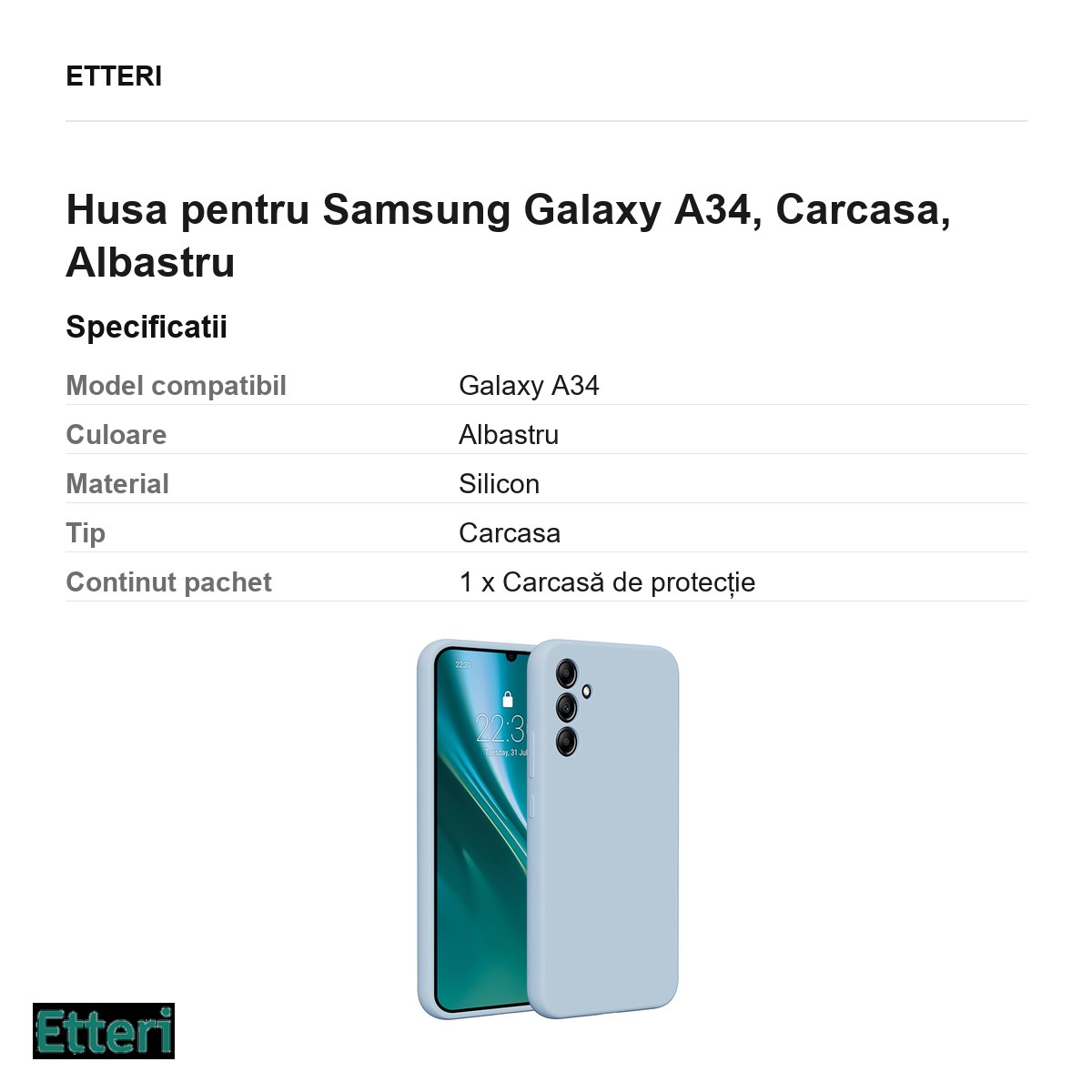 Husa Etteri Silicone pentru Samsung Galaxy A34, Carcasa, Albastru [2]