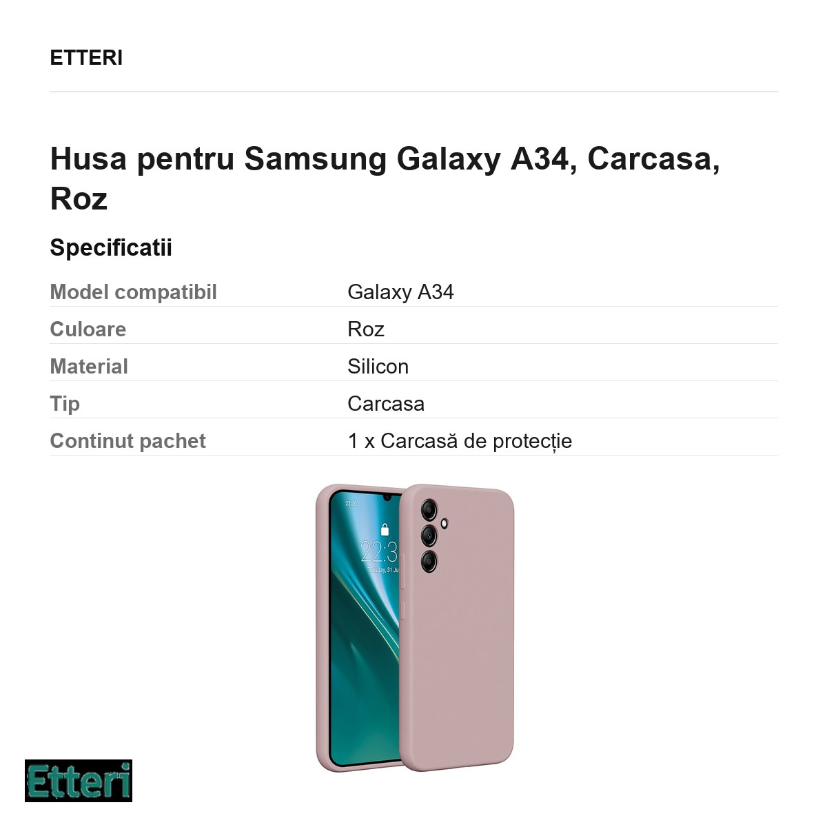 Husa Etteri Silicone pentru Samsung Galaxy A34, Carcasa, Roz [2]