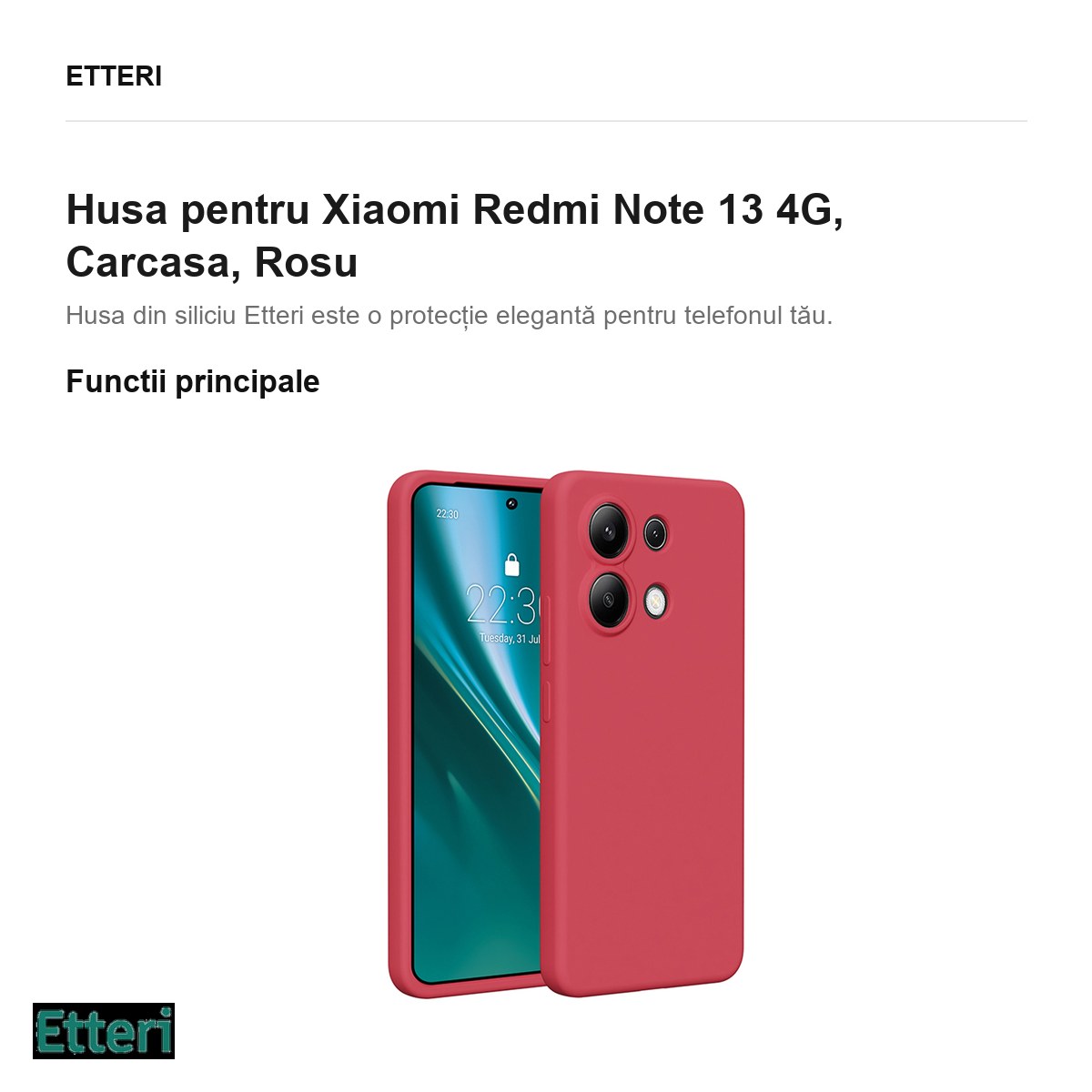Husa Etteri Silicone raspberry pentru Xiaomi Redmi Note 13 4G, Carcasa, Rosu [1]