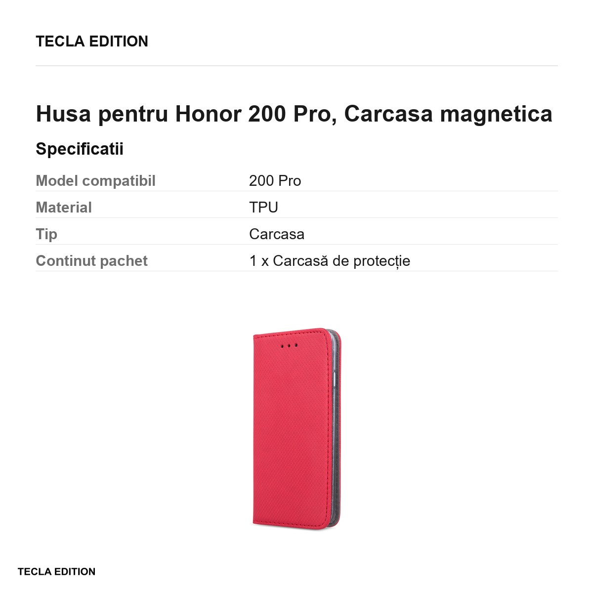 Husa Smart Magnet pentru Honor 200 Pro, tip carte cu inchidere magnetica, Rosu [2]