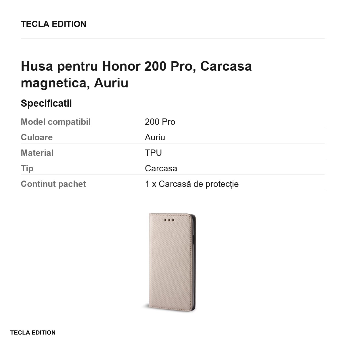 Husa Smart Magnet pentru Honor 200 Pro, tip carte cu inchidere magnetica, Auriu [2]