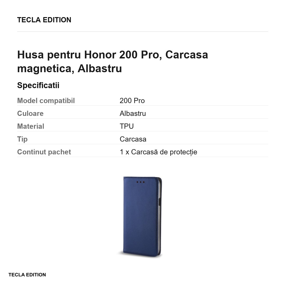 Husa Smart Magnet pentru Honor 200 Pro, tip carte cu inchidere magnetica, Albastru [2]