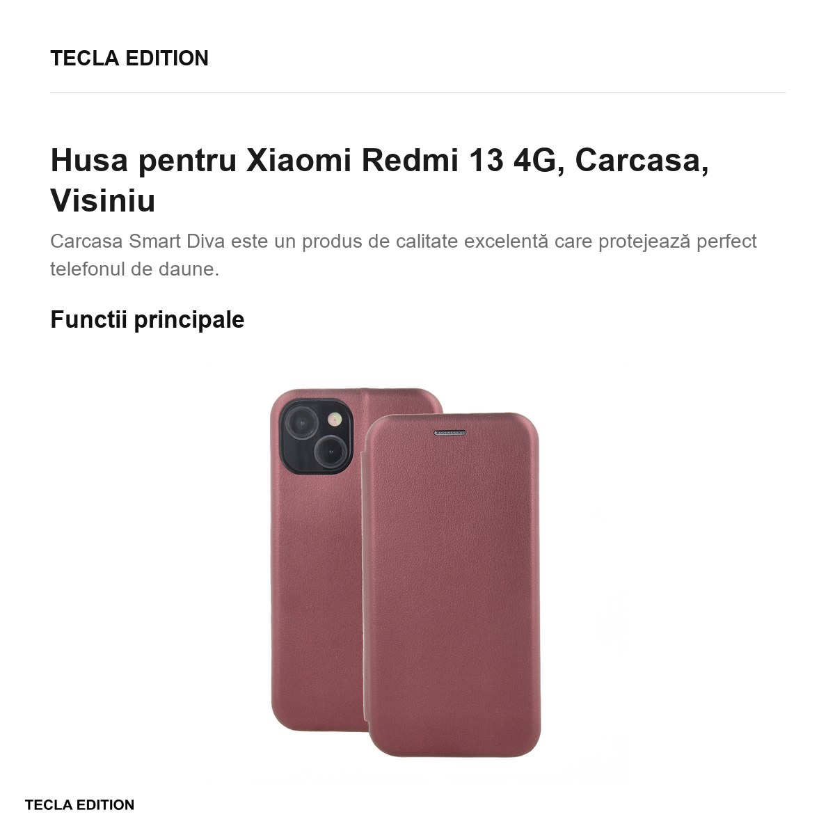 Husa Smart Diva pentru Xiaomi Redmi 13 4G, tip carte, Visiniu [1]