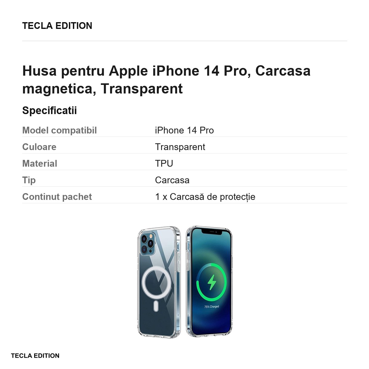 Husa Anti Shock 1 5 mm Mag big hole pentru Apple iPhone 14 Pro, Carcasa magnetica, Transparent [2]