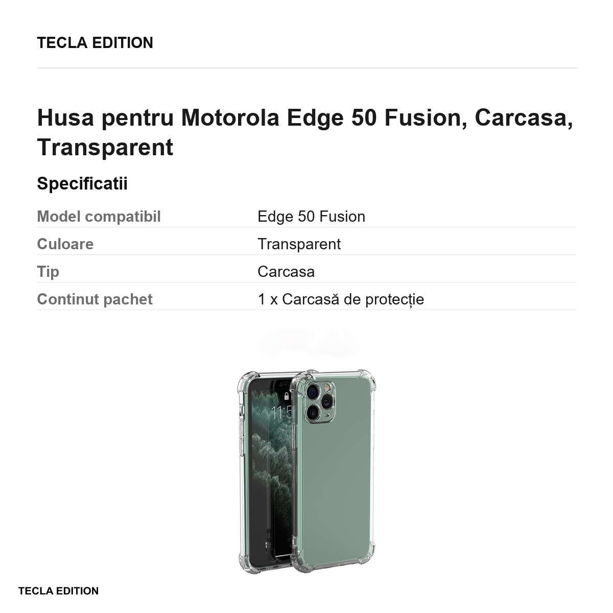 Husa Anti Shock 1,5 mm Fusion pentru Motorola Edge 50 Fusion, Carcasa, Transparent [2]