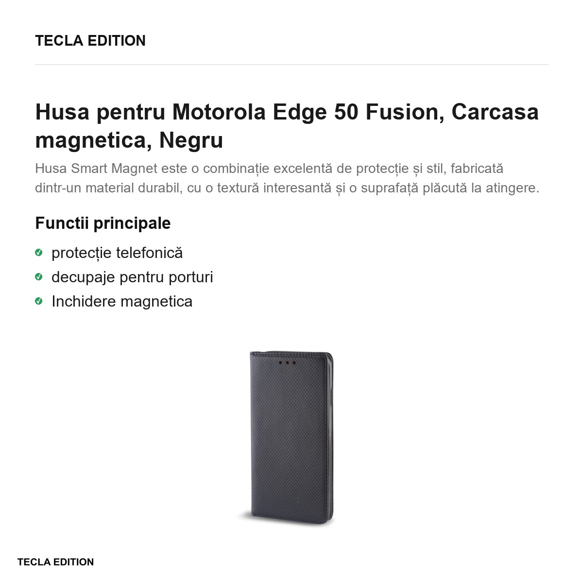 Husa Smart Magnet Fusion pentru Motorola Edge 50 Fusion, tip carte cu inchidere magnetica, Negru [1]