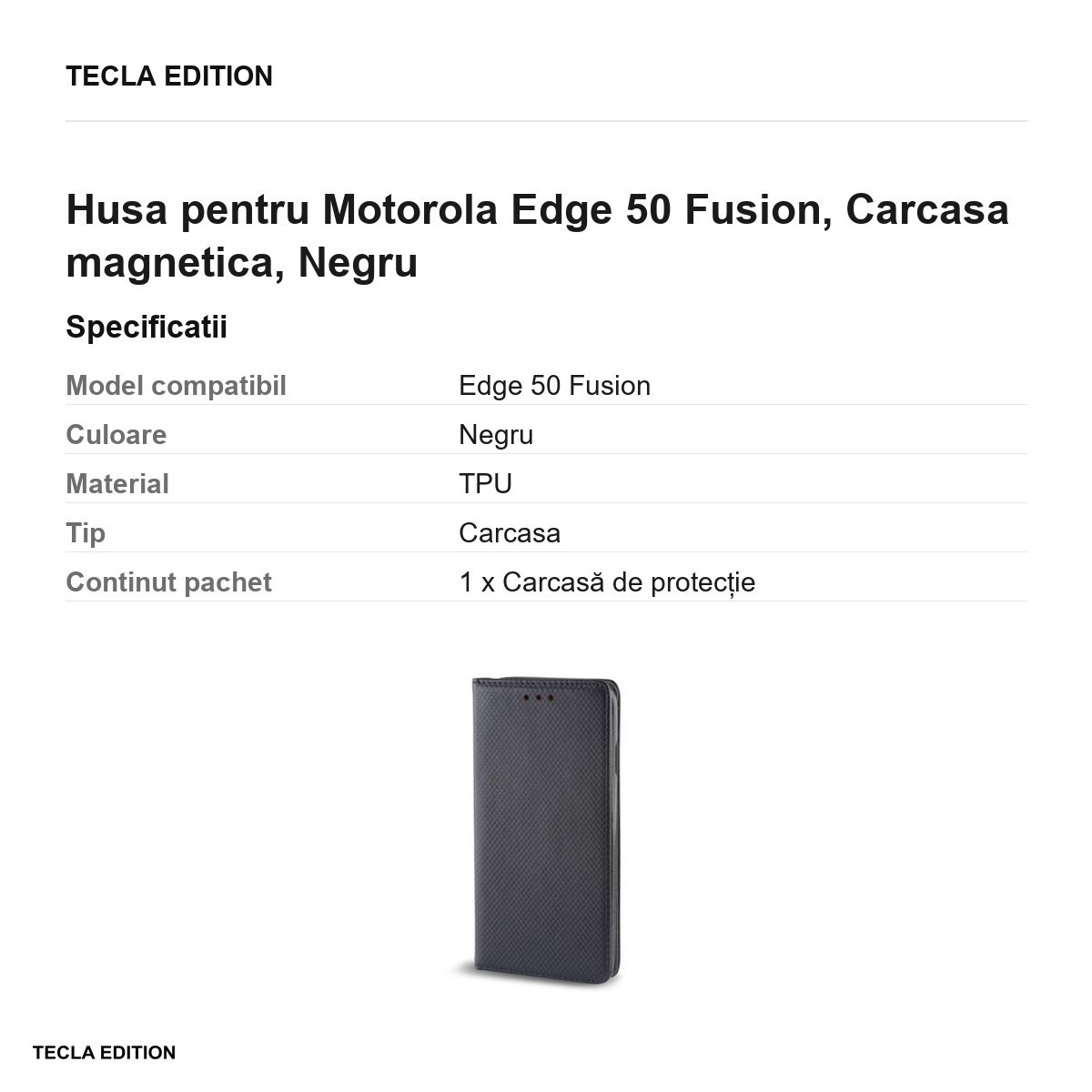 Husa Smart Magnet Fusion pentru Motorola Edge 50 Fusion, tip carte cu inchidere magnetica, Negru [2]