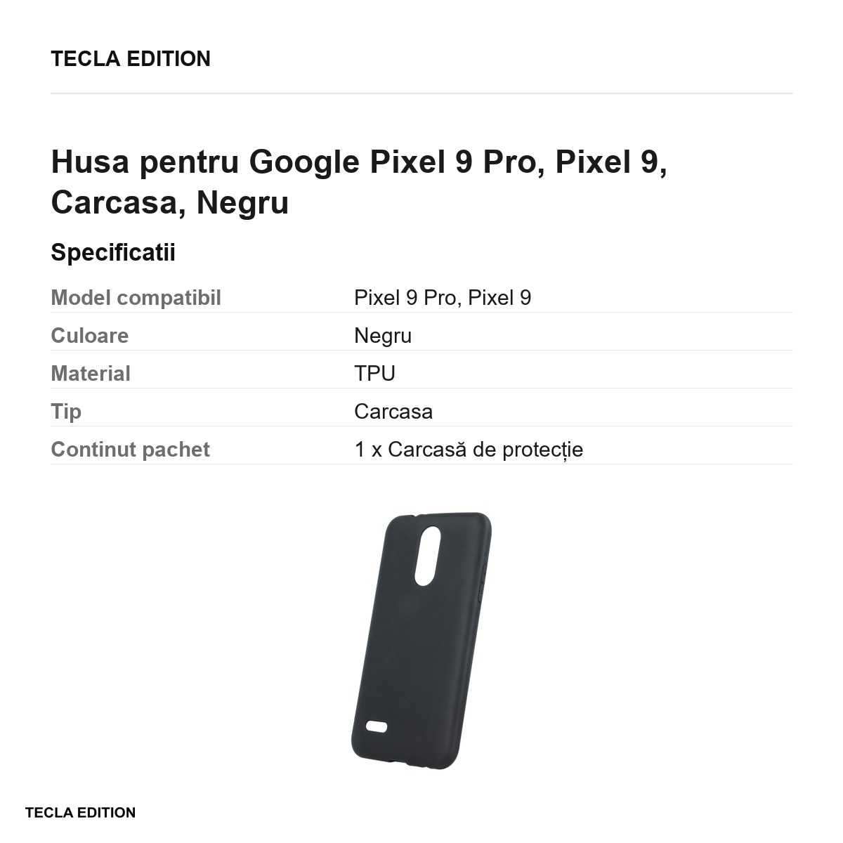 Husa Matt TPU pentru Google Pixel 9 Pro, Pixel 9, Carcasa, Negru [2]