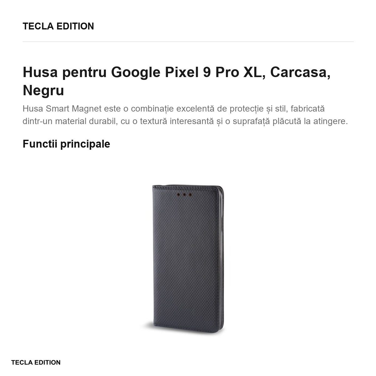 Husa Smart Magnet XL pentru Google Pixel 9 Pro XL, tip carte, Negru [1]