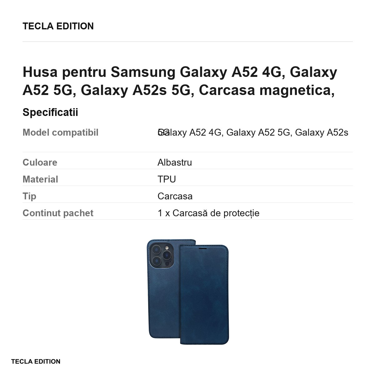 Husa Smart Suede pentru Samsung Galaxy A52 4G, Galaxy A52 5G, Galaxy A52s 5G, tip carte cu inchidere magnetica, Albastru [2]