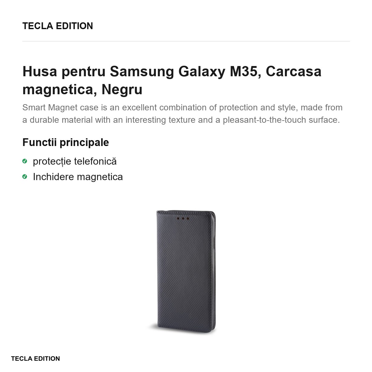 Husa Smart Magnet pentru Samsung Galaxy M35, tip carte cu inchidere magnetica, Negru [1]