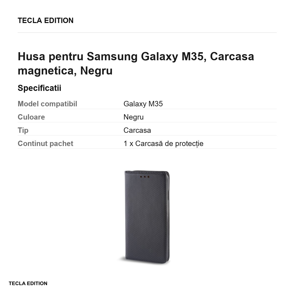 Husa Smart Magnet pentru Samsung Galaxy M35, tip carte cu inchidere magnetica, Negru [2]