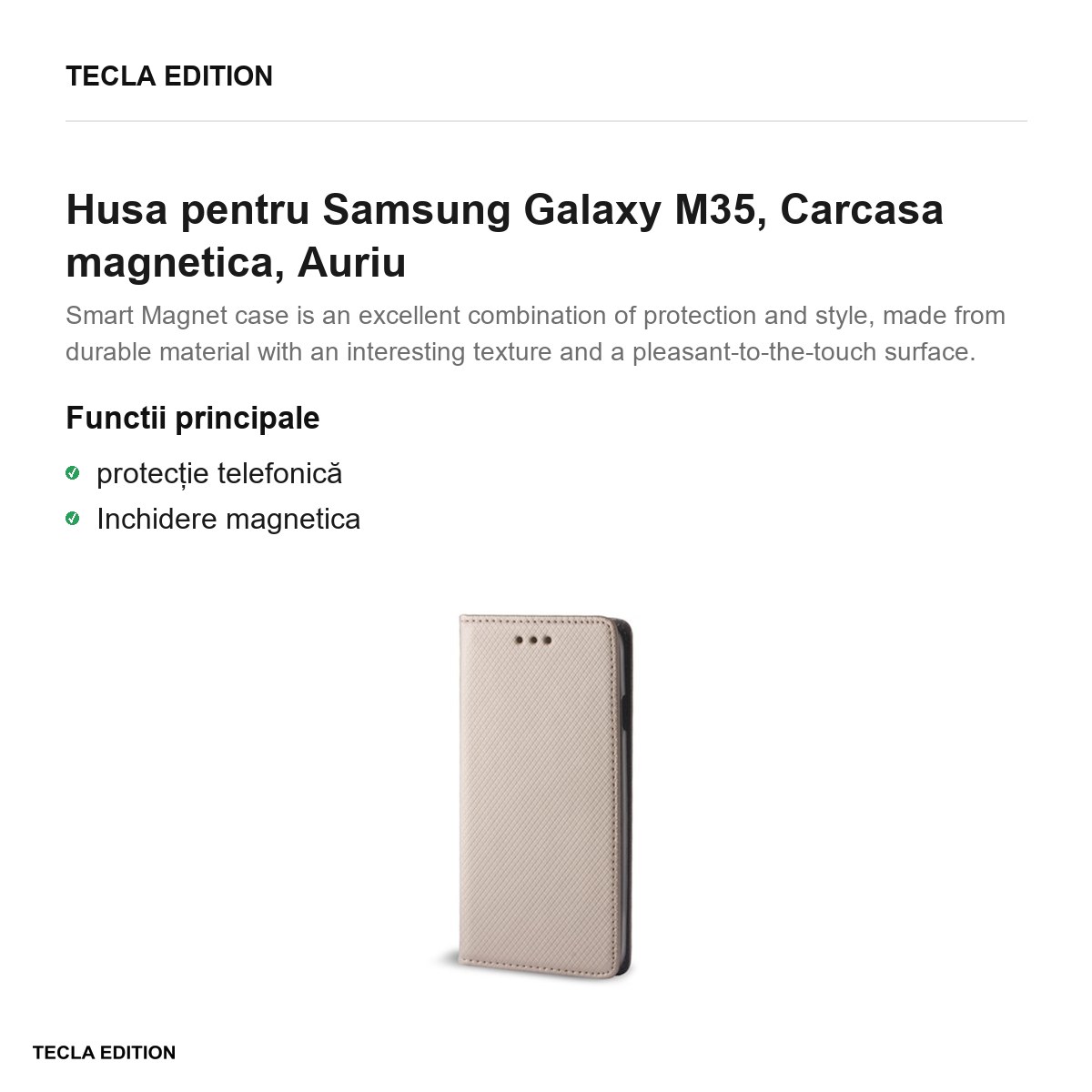 Husa Smart Magnet pentru Samsung Galaxy M35, tip carte cu inchidere magnetica, Auriu [1]