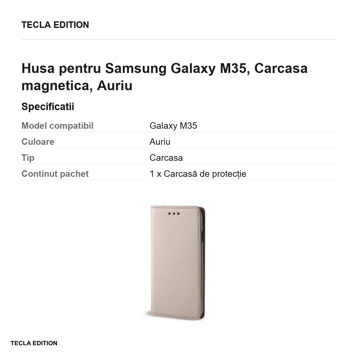 Husa Smart Magnet pentru Samsung Galaxy M35, tip carte cu inchidere magnetica, Auriu [2]