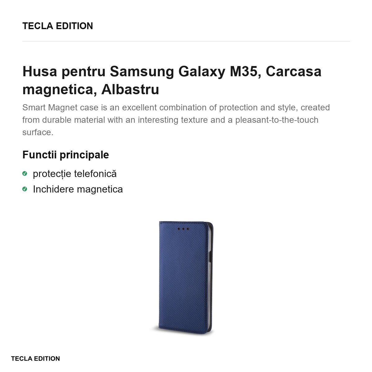 Husa Smart Magnet pentru Samsung Galaxy M35, tip carte cu inchidere magnetica, Albastru [1]