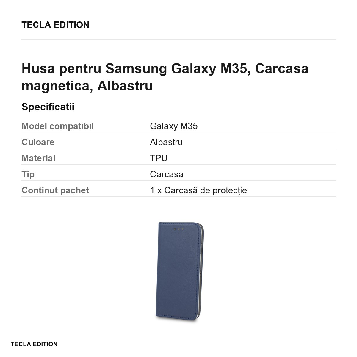 Husa Smart Magnetic pentru Samsung Galaxy M35, tip carte cu inchidere magnetica, Albastru [2]