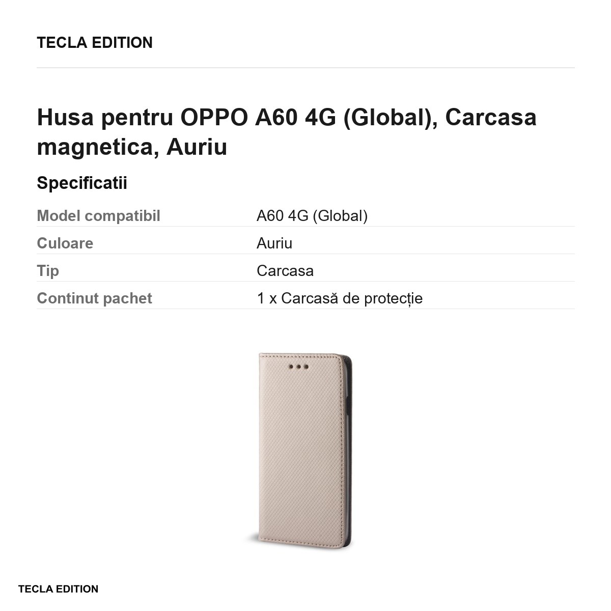 Husa Smart Magnet pentru OPPO A60 4G (Global), tip carte cu inchidere magnetica, Auriu [2]