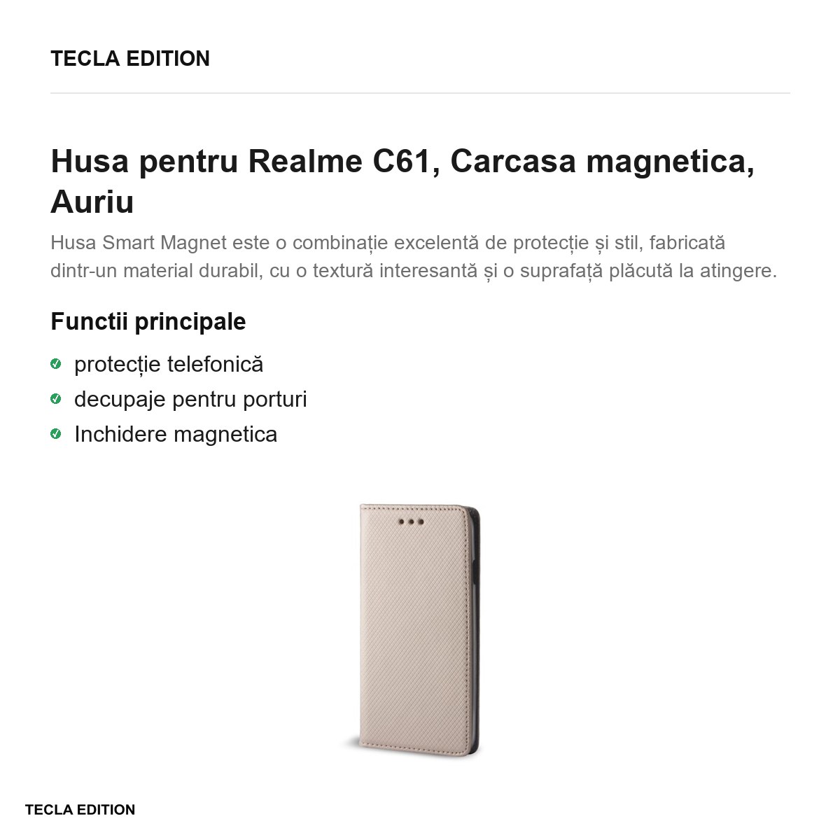 Husa Smart Magnet pentru Realme C61, tip carte cu inchidere magnetica, Auriu [1]