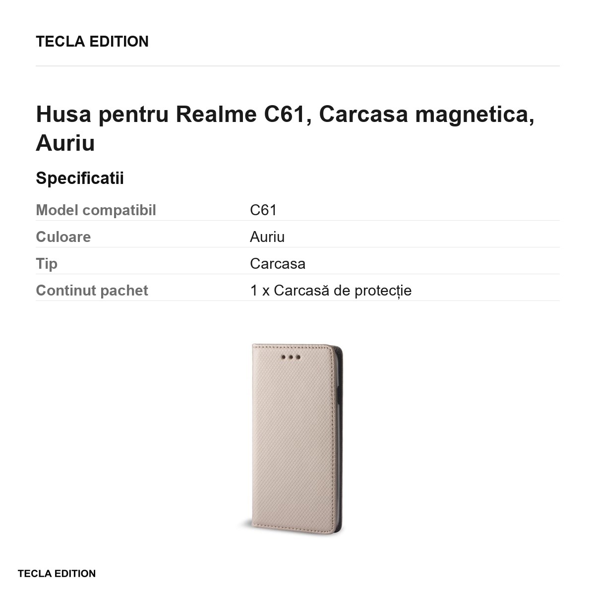 Husa Smart Magnet pentru Realme C61, tip carte cu inchidere magnetica, Auriu [2]