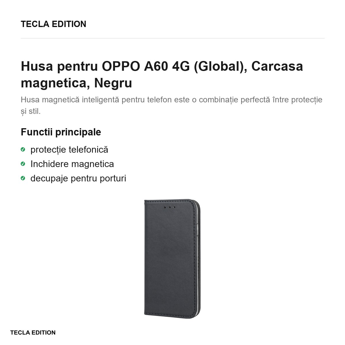 Husa Smart Magnetic pentru OPPO A60 4G (Global), tip carte cu inchidere magnetica, Negru [1]