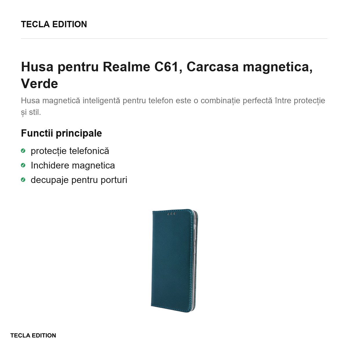 Husa Smart Magnetic pentru Realme C61, tip carte cu inchidere magnetica, Verde [1]