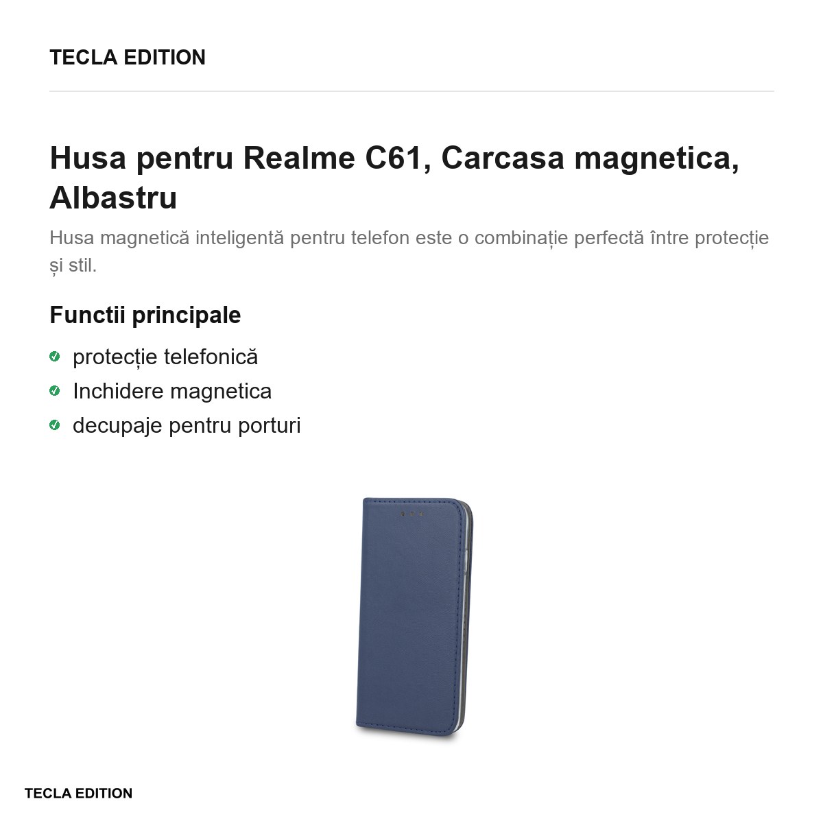 Husa Smart Magnetic pentru Realme C61, tip carte cu inchidere magnetica, Albastru [1]