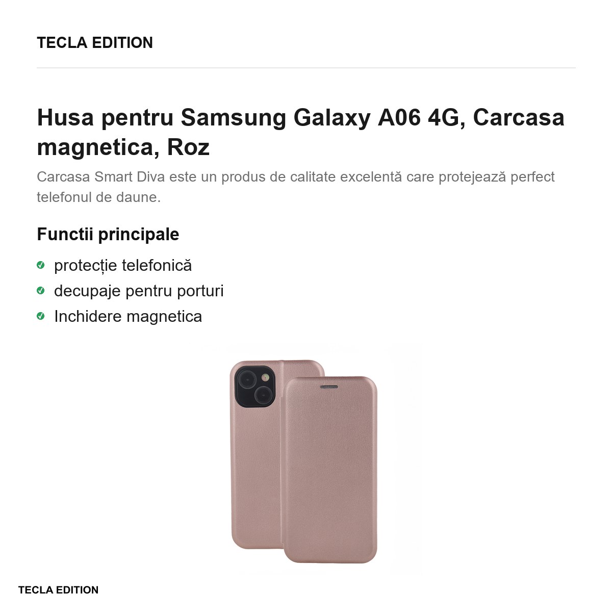 Husa Smart Diva rose pentru Samsung Galaxy A06 4G, tip carte cu inchidere magnetica, Roz [1]
