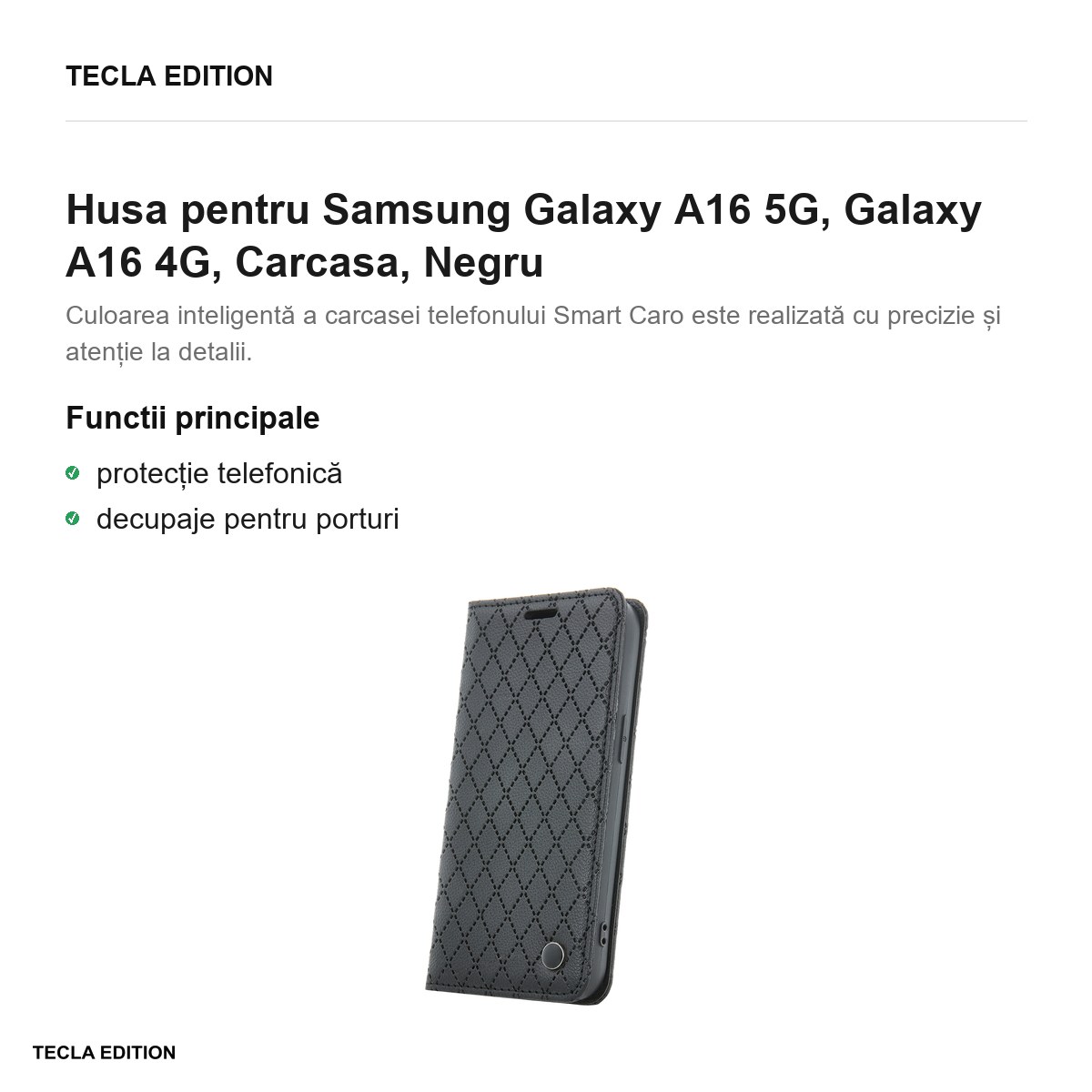 Husa Smart Caro pentru Samsung Galaxy A16 5G, Galaxy A16 4G, tip carte, Negru [1]