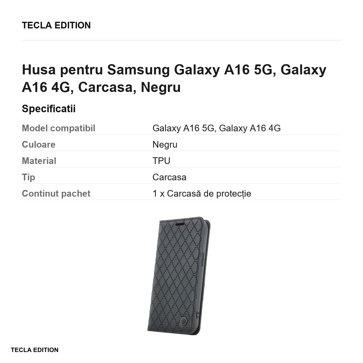 Husa Smart Caro pentru Samsung Galaxy A16 5G, Galaxy A16 4G, tip carte, Negru [2]