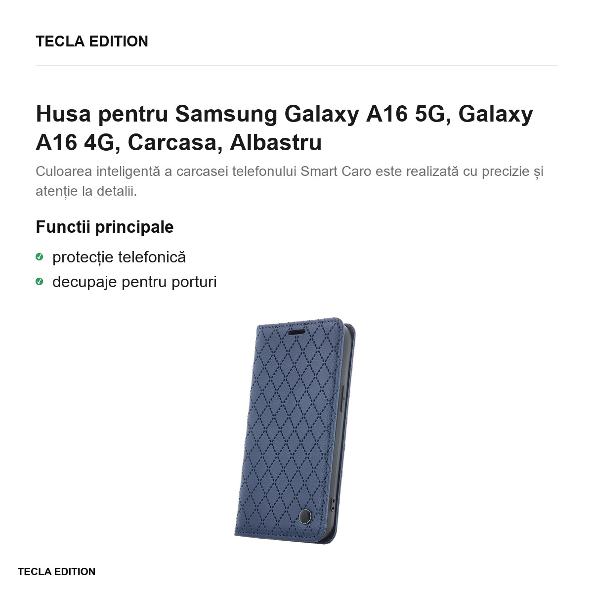 Husa Smart Caro pentru Samsung Galaxy A16 5G, Galaxy A16 4G, tip carte, Albastru [1]