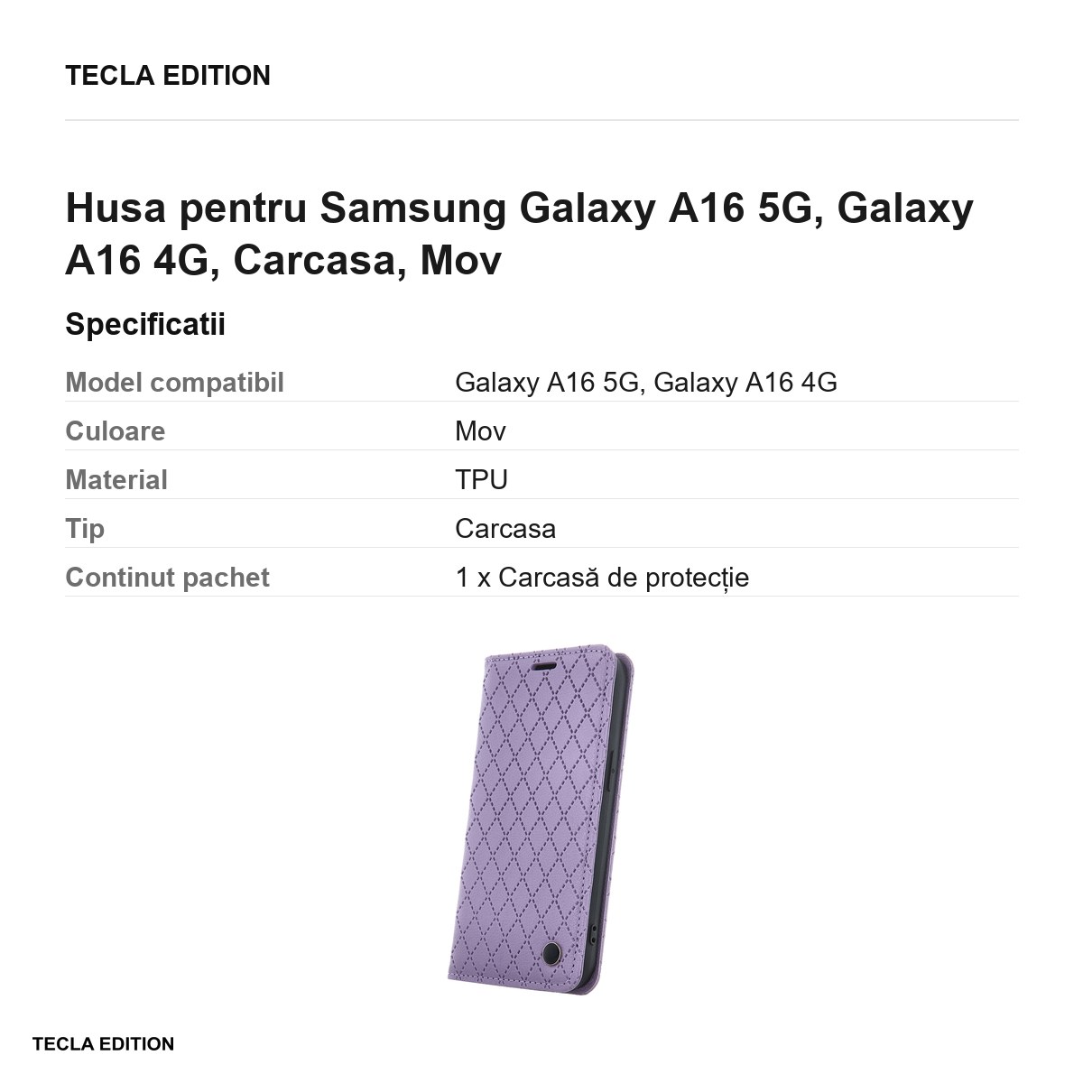 Husa Smart Caro pentru Samsung Galaxy A16 5G, Galaxy A16 4G, tip carte, Mov [2]