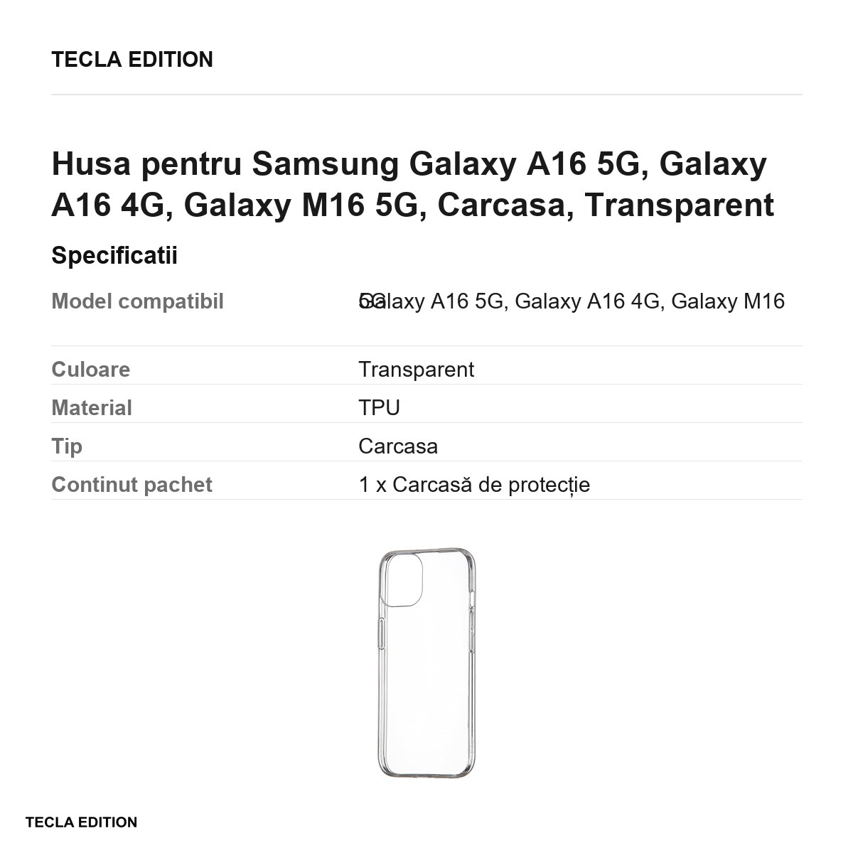 Husa Slim 1 mm pentru Samsung Galaxy A16 5G, Galaxy A16 4G, Galaxy M16 5G, Carcasa, Transparent [2]