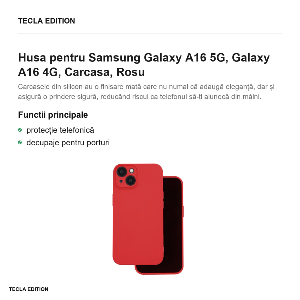 Husa Silicon pentru Samsung Galaxy A16 5G, Galaxy A16 4G, Carcasa, Rosu [1]