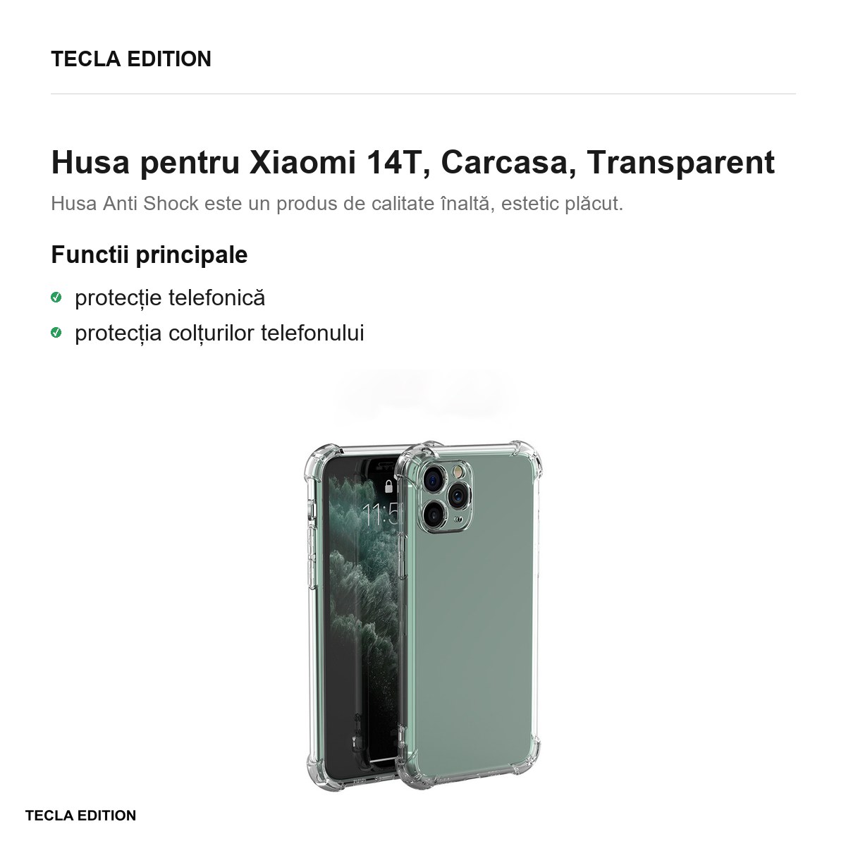 Husa Anti Shock 1,5 mm pentru Xiaomi 14T, Carcasa, Transparent [1]