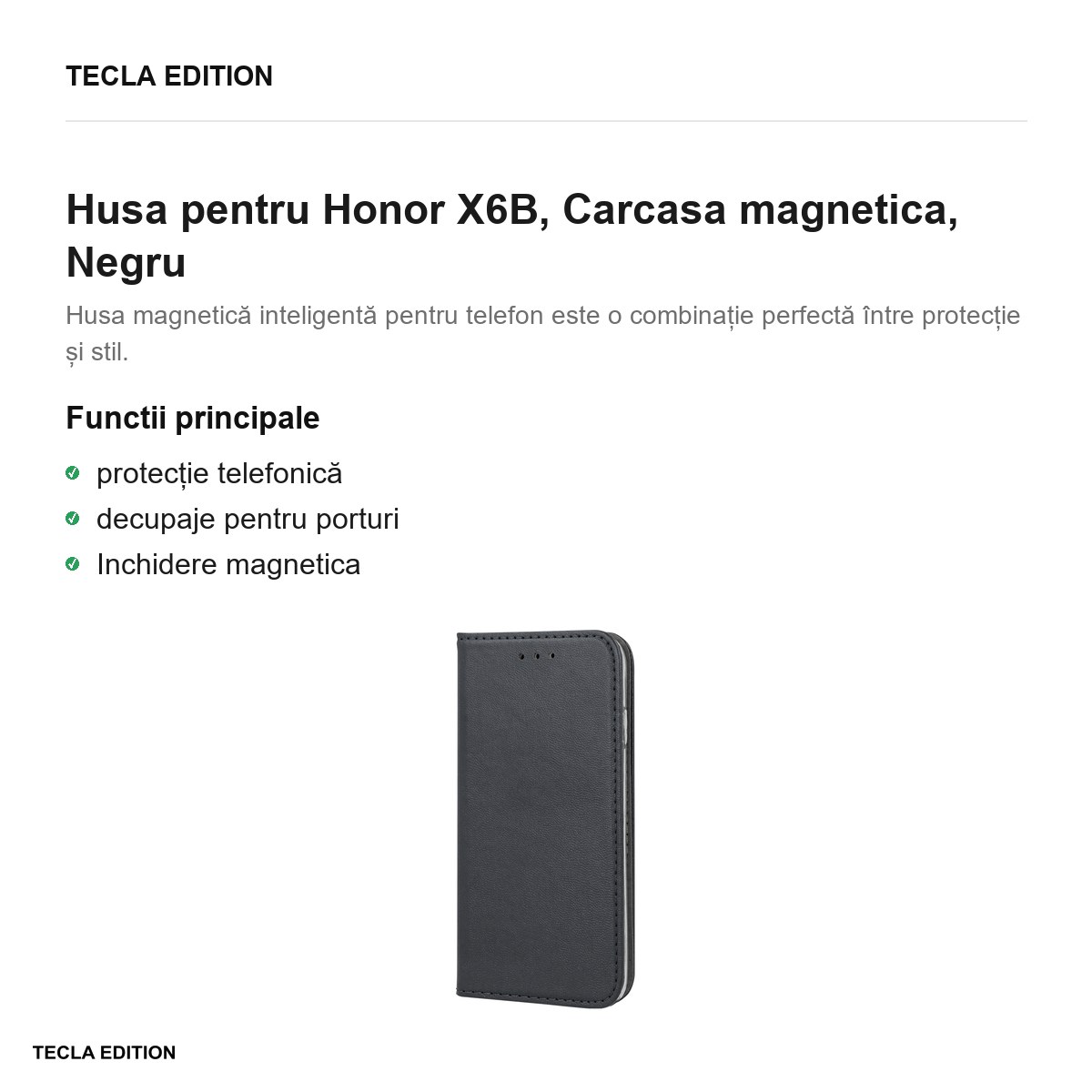 Husa Smart Magnetic pentru Honor X6B, tip carte cu inchidere magnetica, Negru [1]